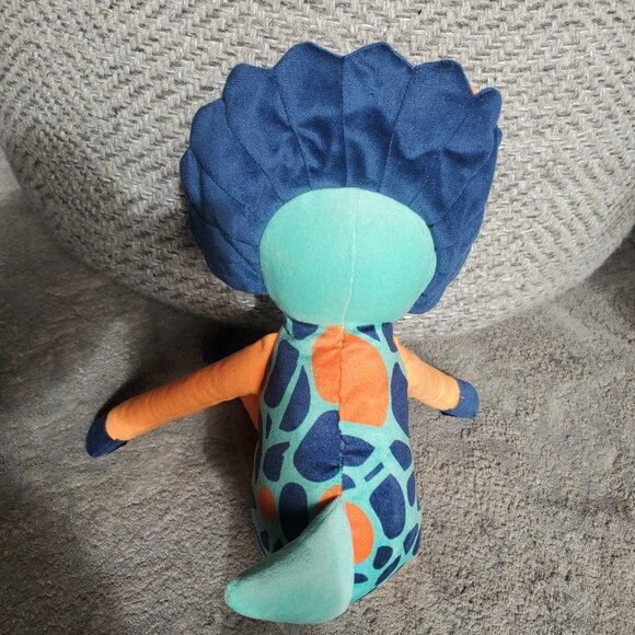 Huntington Home Throw Buddy Dinosaur Triceratops Blue Teal Orange Stuffed Animal - Picture 2 of 8